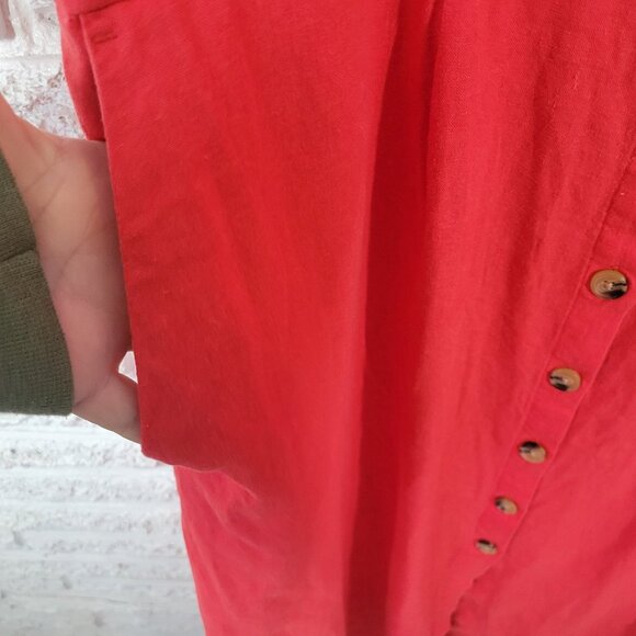 Old Navy Womens Dress XXL Plus Midi Puff Sleeve Pleated Smocked Red SWE143E - Picture 6 of 12